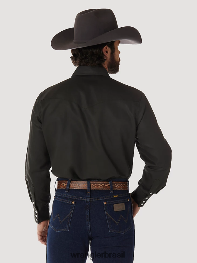 Wrangler camisa de trabalho sólida com corte cowboy e acabamento firme manga longa ocidental verde floresta negra (ms70519) homens roupas 00LN6N424