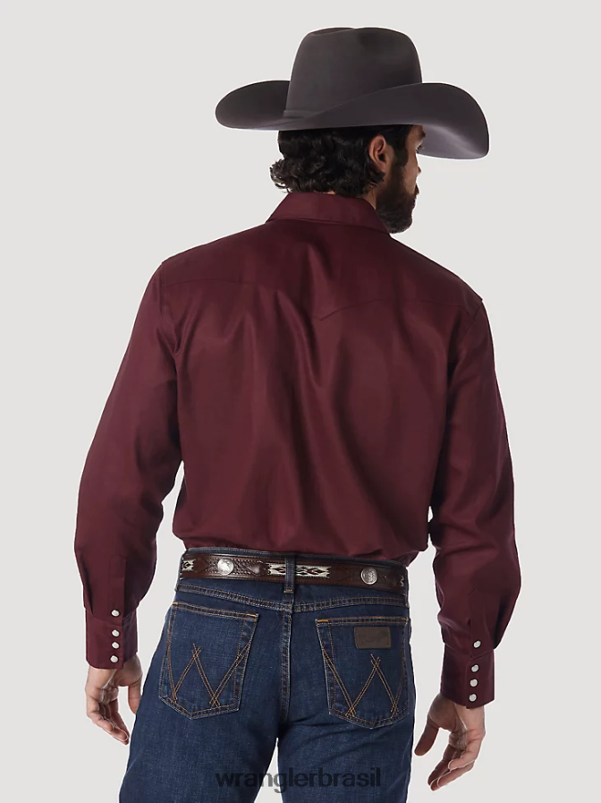 Wrangler camisa de trabalho sólida com corte cowboy e acabamento firme manga longa ocidental óxido vermelho (ms70719) homens roupas 00LN6N423