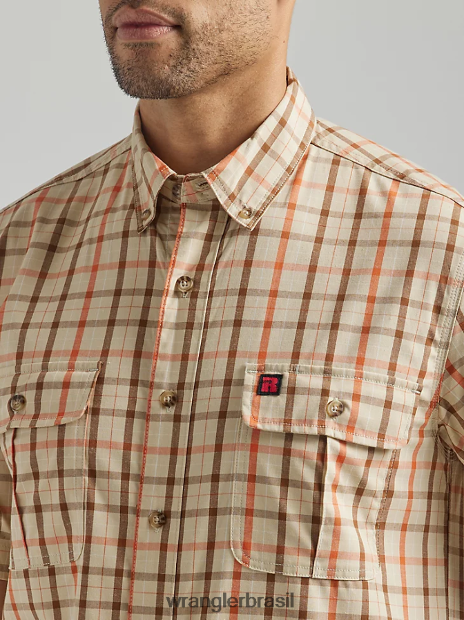 Wrangler camisa de trabalho xadrez riggs workwear amarelo cáqui (112325418) homens roupas 00LN6N673