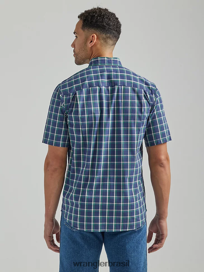 Wrangler camisa de trabalho xadrez riggs workwear azul oceano verde (112325151) homens roupas 00LN6N671