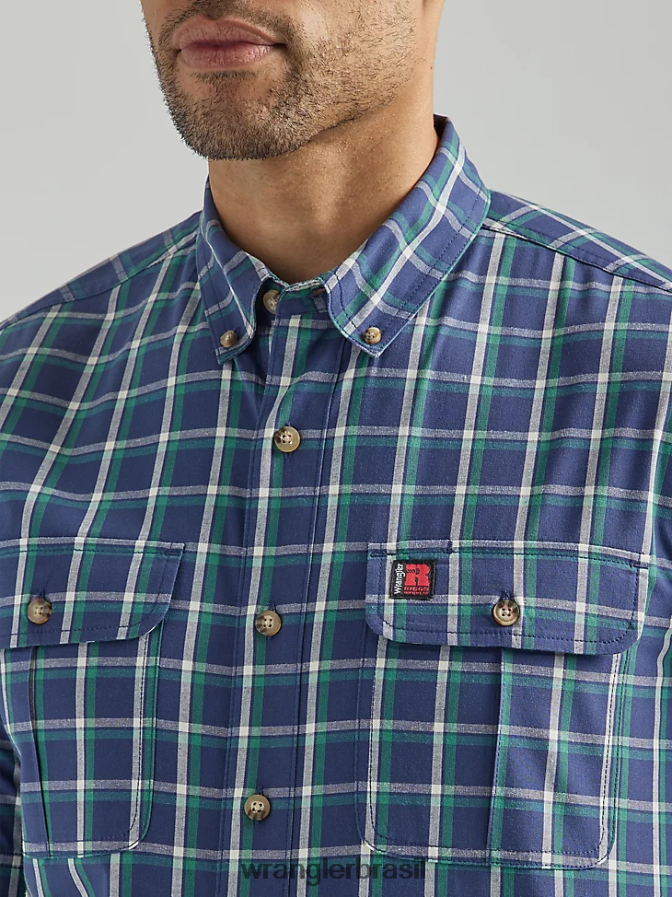 Wrangler camisa de trabalho xadrez riggs workwear azul oceano verde (112325151) homens roupas 00LN6N671