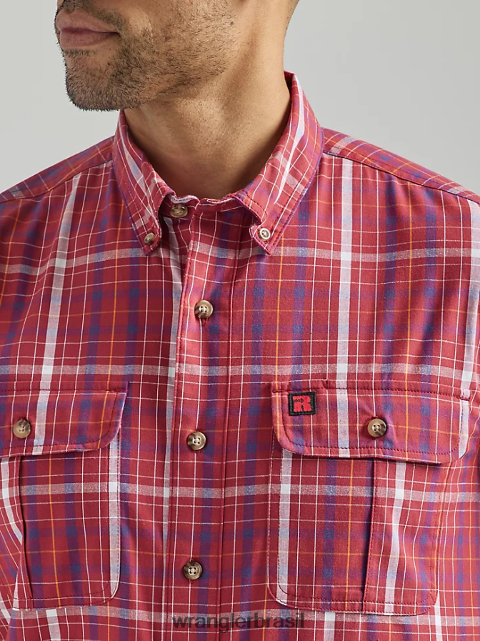 Wrangler camisa de trabalho xadrez riggs workwear cana vermelha (112325150) homens roupas 00LN6N670