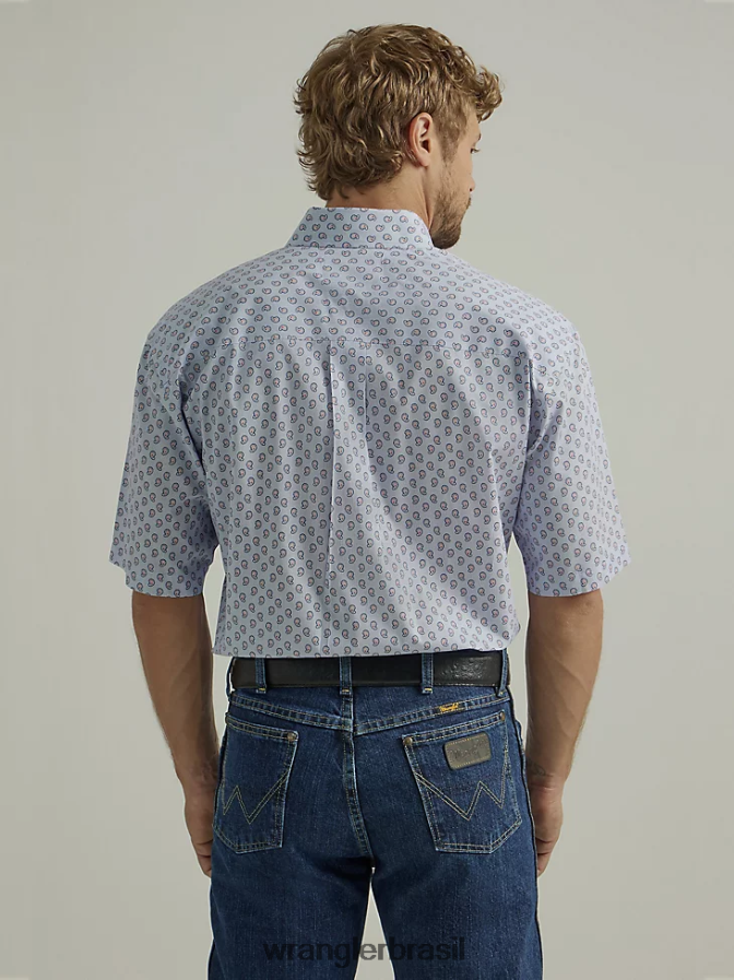 Wrangler camisa george strait manga curta com 2 bolsos e estampa de botões azul paisley (112327823) homens roupas 00LN6N366