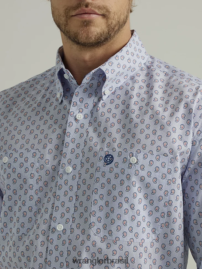 Wrangler camisa george strait manga curta com 2 bolsos e estampa de botões azul paisley (112327823) homens roupas 00LN6N366