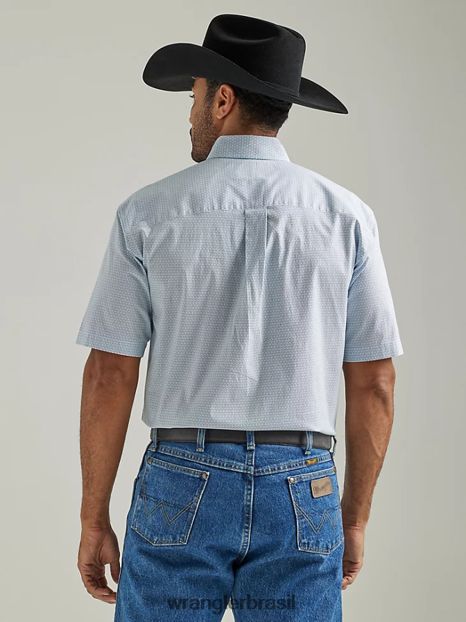 Wrangler camisa george strait manga curta com 2 bolsos e estampa de botões levemente azul (112327814) homens roupas 00LN6N365