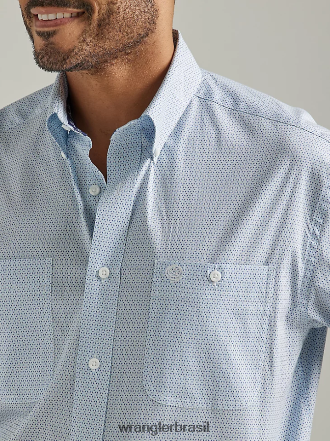 Wrangler camisa george strait manga curta com 2 bolsos e estampa de botões levemente azul (112327814) homens roupas 00LN6N365