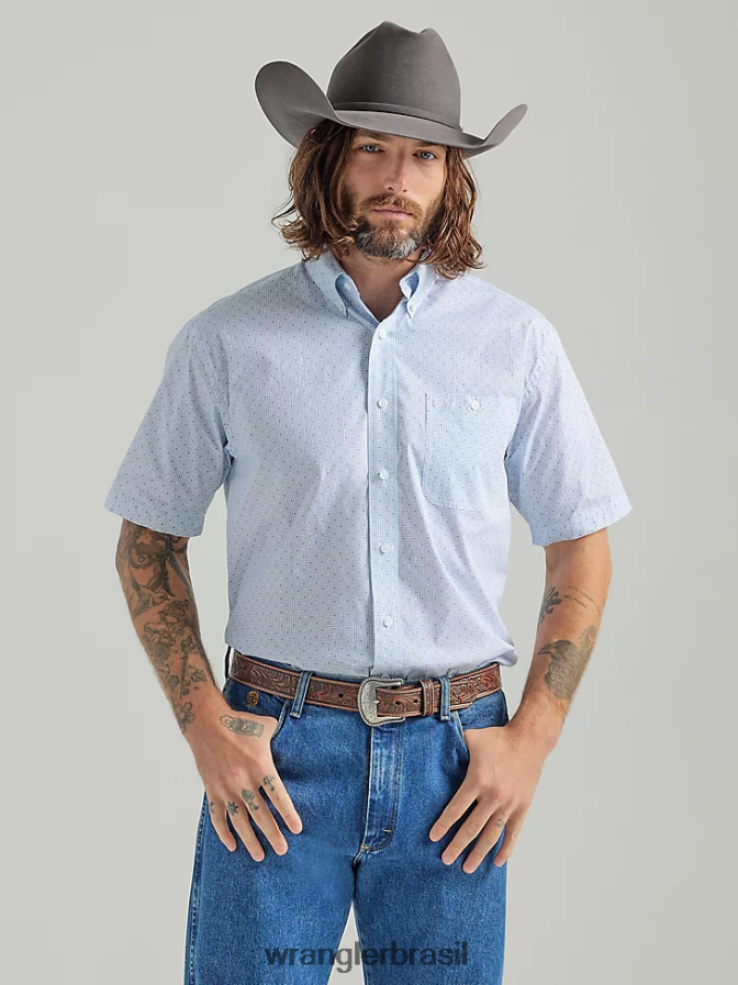 Wrangler camisa george strait manga curta com botão e um bolso estampado azul bebê (112324872) homens roupas 00LN6N300