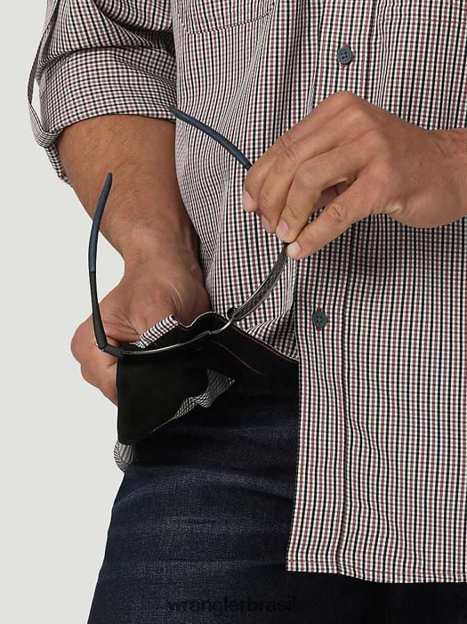 Wrangler camisa george strait manga curta com botão e um bolso estampado azul bebê (112324872) homens roupas 00LN6N300