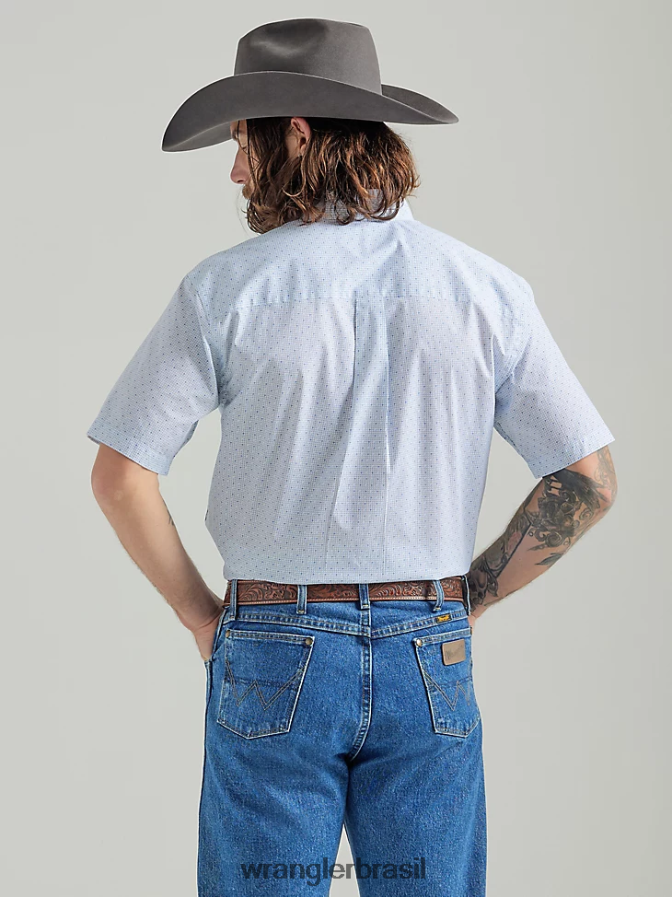 Wrangler camisa george strait manga curta com botão e um bolso estampado azul bebê (112324872) homens roupas 00LN6N300