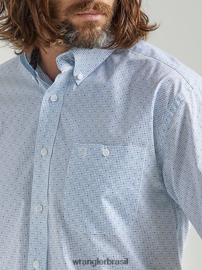 Wrangler camisa george strait manga curta com botão e um bolso estampado azul bebê (112324872) homens roupas 00LN6N300