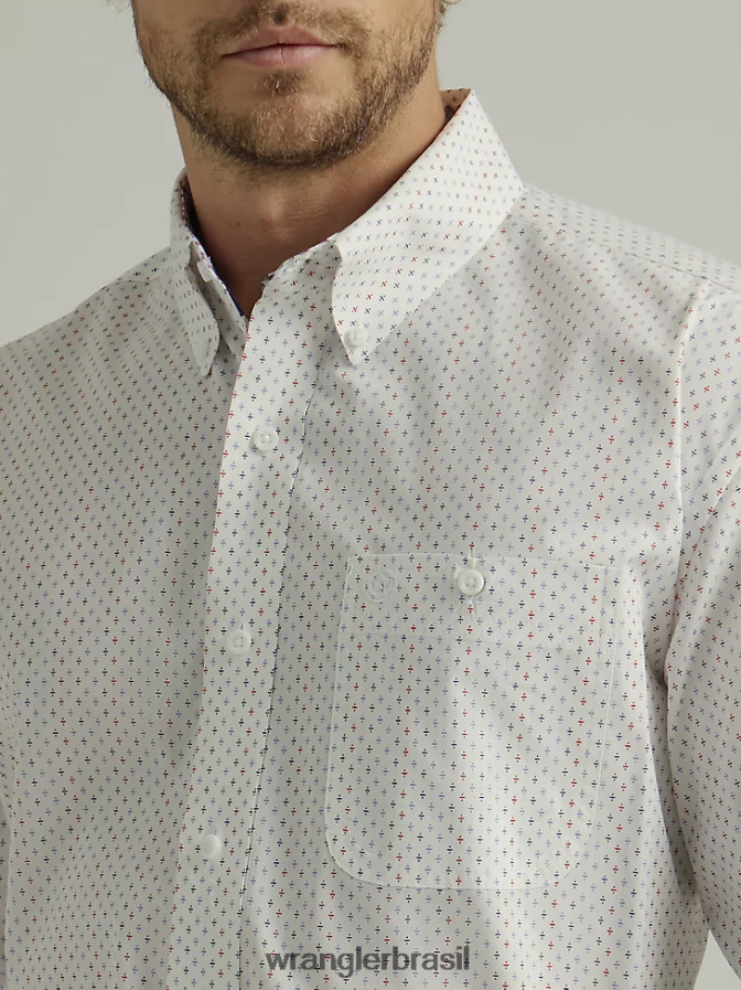 Wrangler camisa george strait manga curta com botão e um bolso estampado divisão branca (112327818) homens roupas 00LN6N302