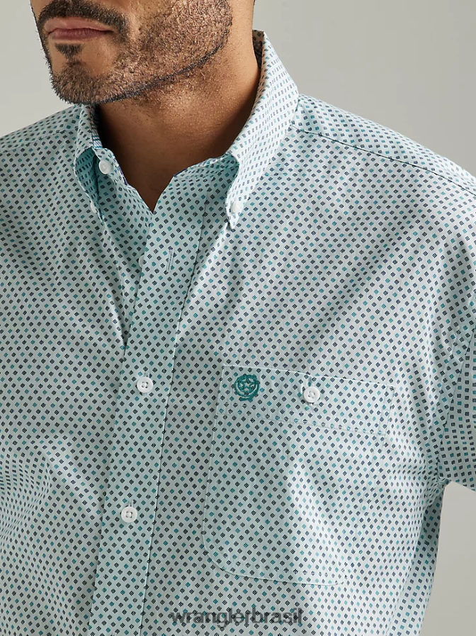 Wrangler camisa george strait manga curta com botão e um bolso estampado prancha aquática (112327821) homens roupas 00LN6N301