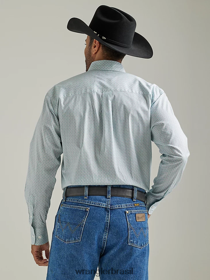 Wrangler camisa george strait manga longa com dois bolsos e estampa de botões corrente azul-petróleo (112327837) homens roupas 00LN6N370