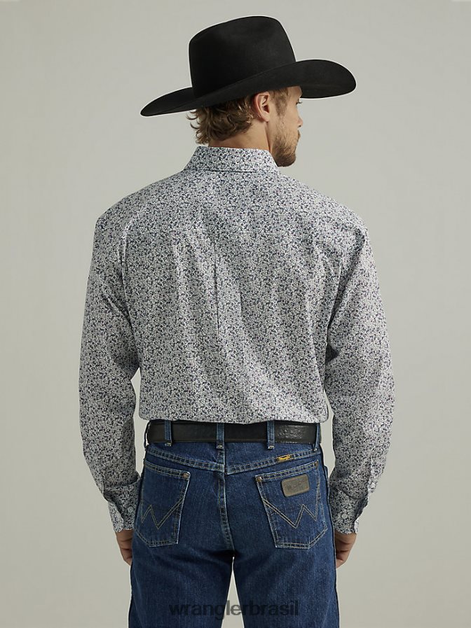 Wrangler camisa george strait manga longa com dois bolsos e estampa de botões pergaminho índigo (112328238) homens roupas 00LN6N369