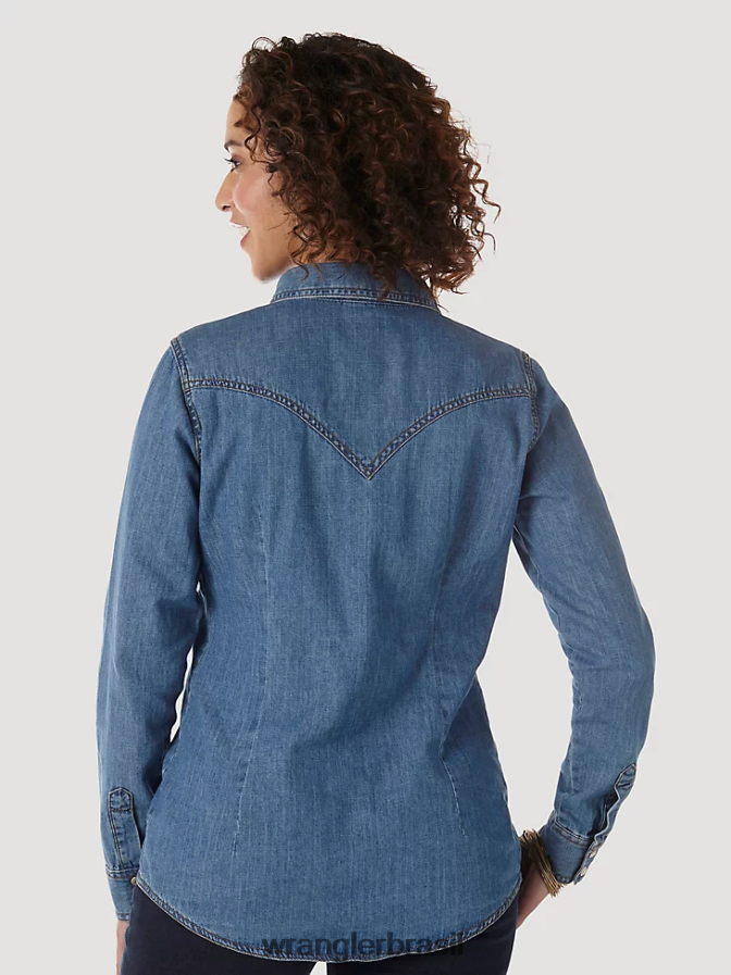 Wrangler camisa jeans ocidental manga longa jeans médio (lw7006d) mulheres roupas 00LN6N880