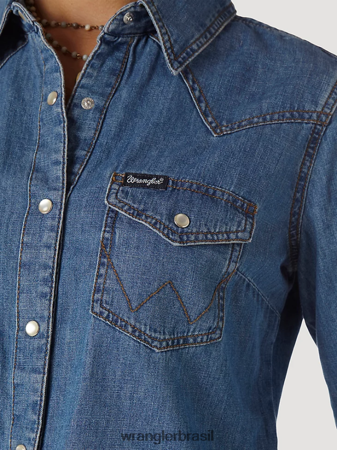 Wrangler camisa jeans ocidental manga longa jeans médio (lw7006d) mulheres roupas 00LN6N880