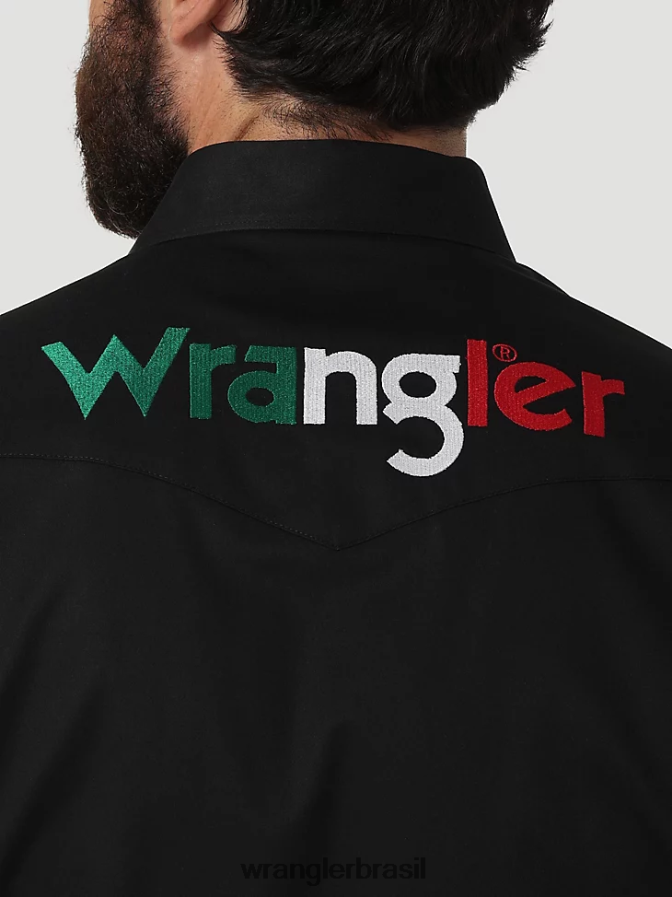Wrangler camisa lisa com botões e manga comprida com logo preto (112317124) homens roupas 00LN6N396