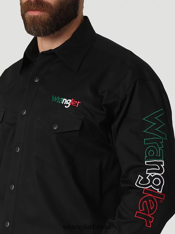 Wrangler camisa lisa com botões e manga comprida com logo preto (112317124) homens roupas 00LN6N396