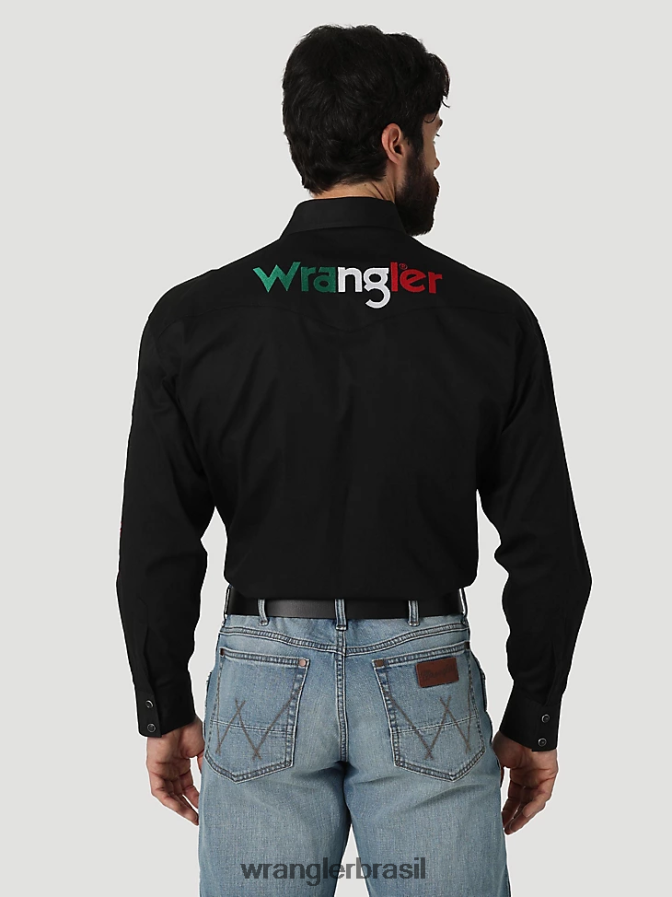Wrangler camisa lisa com botões e manga comprida com logo preto (112317124) homens roupas 00LN6N396