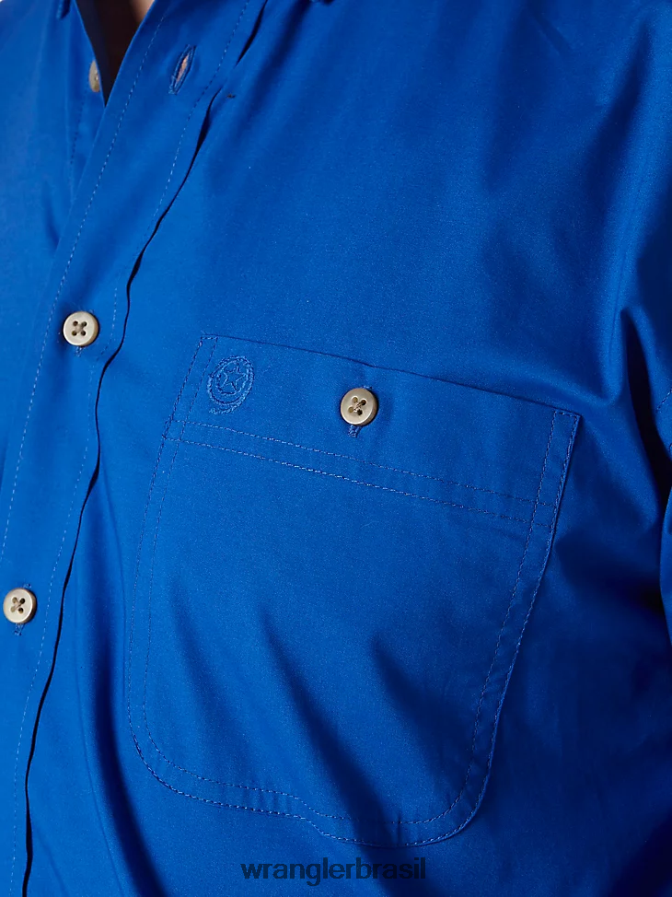 Wrangler camisa lisa com botões george strait  national patriot azul real (mgs273b) homens roupas 00LN6N371