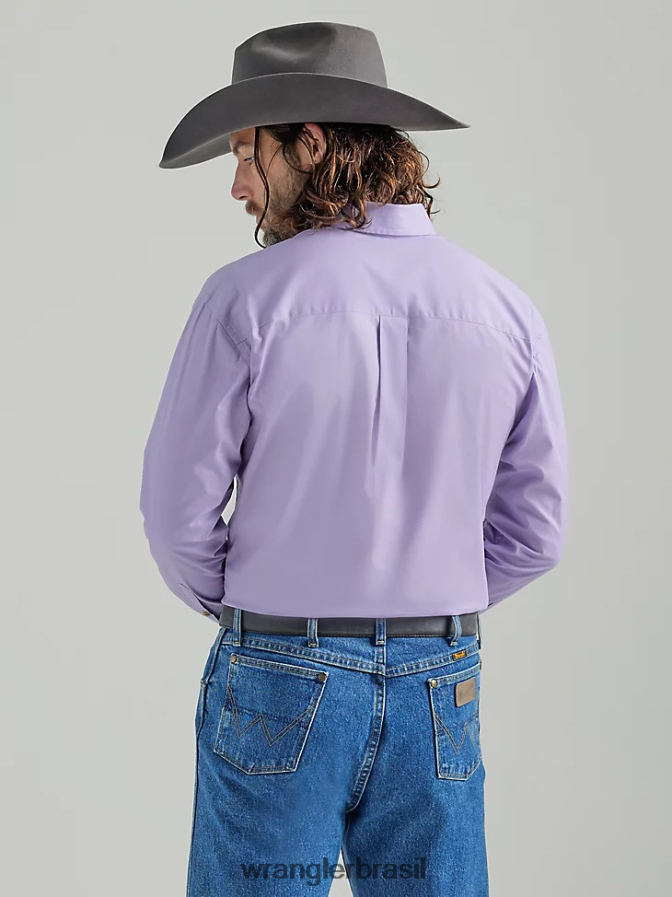 Wrangler camisa lisa de manga comprida com botões george strait lilás (112324859) homens roupas 00LN6N293