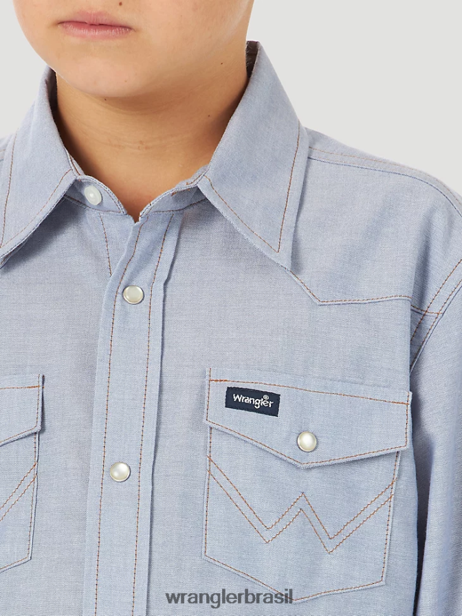 Wrangler camisa ocidental com corte cowboy cambraia azul (bw7013b) Rapazes roupas 00LN6N970