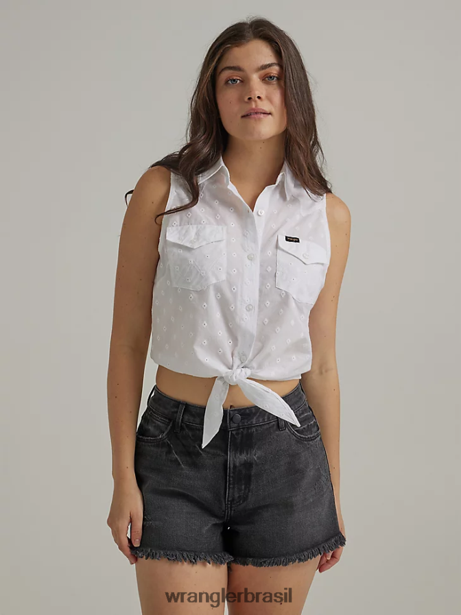 Wrangler camisa ocidental com gravata frontal branco (112333539) mulheres roupas 00LN6N885