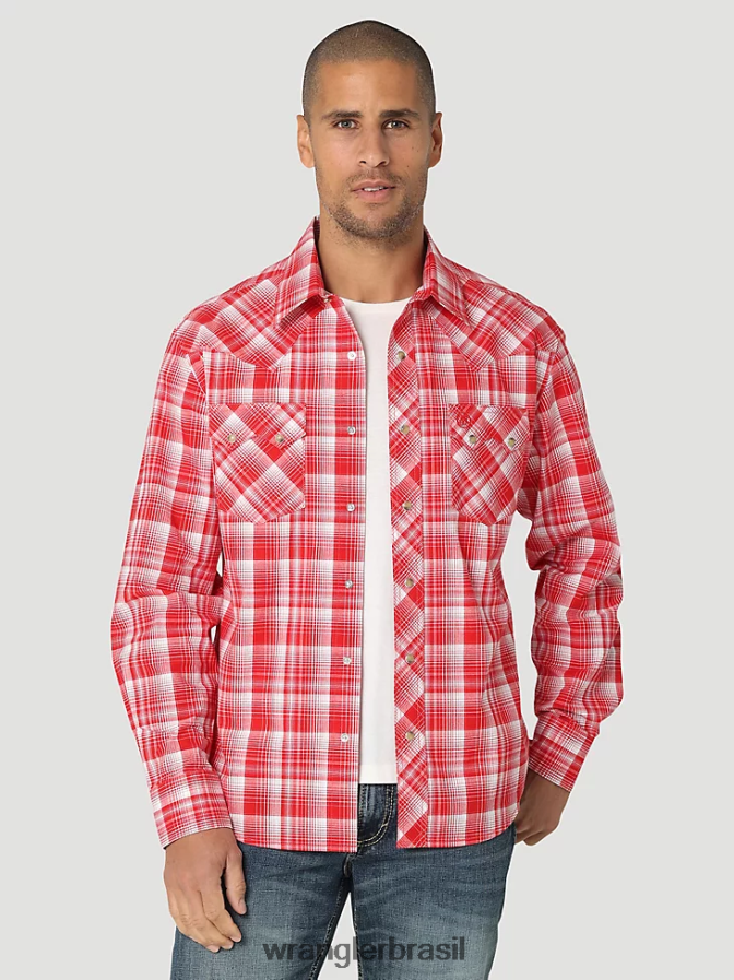 Wrangler camisa ocidental retrô de manga comprida com bolso dente de serra vermelho em negrito (112324672) homens roupas 00LN6N691