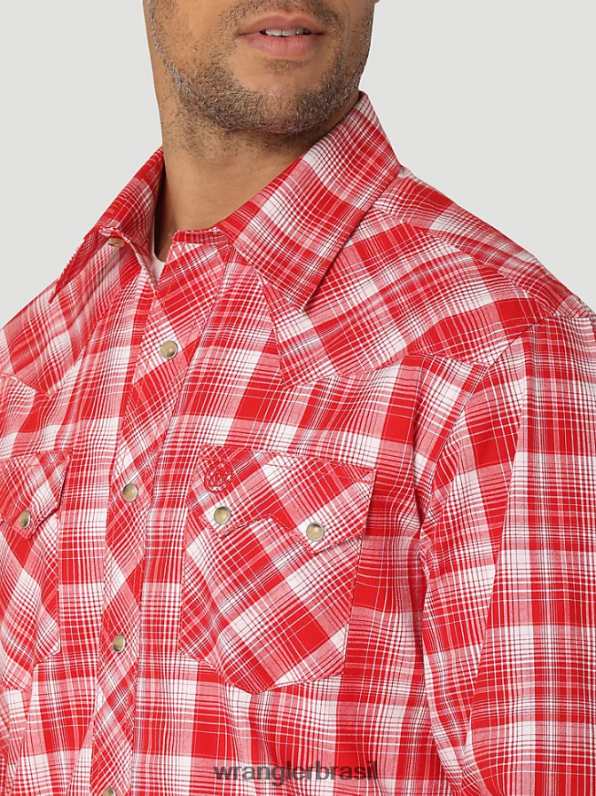 Wrangler camisa ocidental retrô de manga comprida com bolso dente de serra vermelho em negrito (112324672) homens roupas 00LN6N691