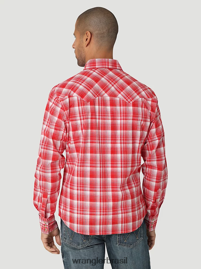 Wrangler camisa ocidental retrô de manga comprida com bolso dente de serra vermelho em negrito (112324672) homens roupas 00LN6N691