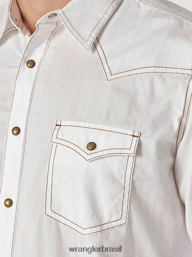 Wrangler camisa retrô de manga comprida western snap sólida maquinetada branco (mvr531w) homens roupas 00LN6N470