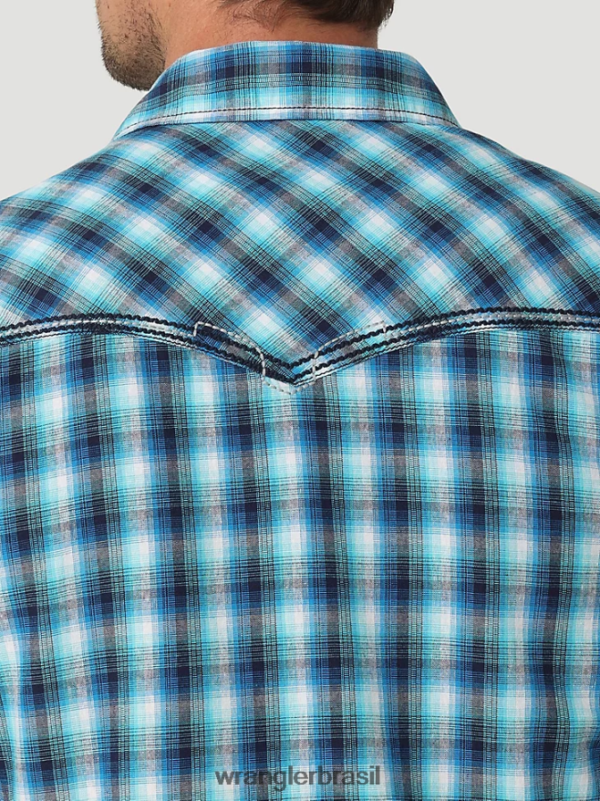 Wrangler camisa retrô premium com estampa de botão e manga comprida toile azul (112327790) homens roupas 00LN6N426