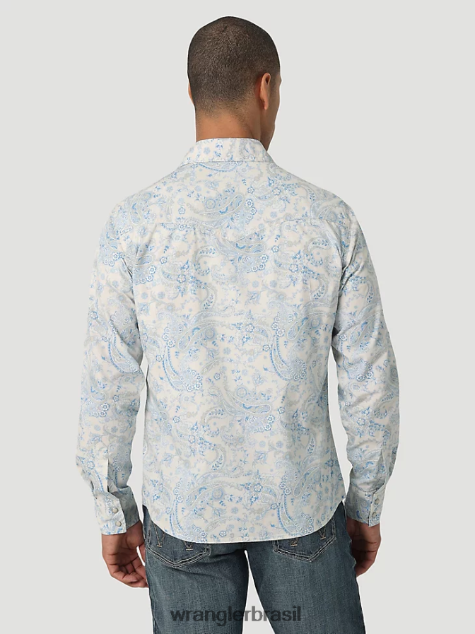 Wrangler camisa retrô premium com estampa de botão e manga comprida toile azul (112327790) homens roupas 00LN6N426