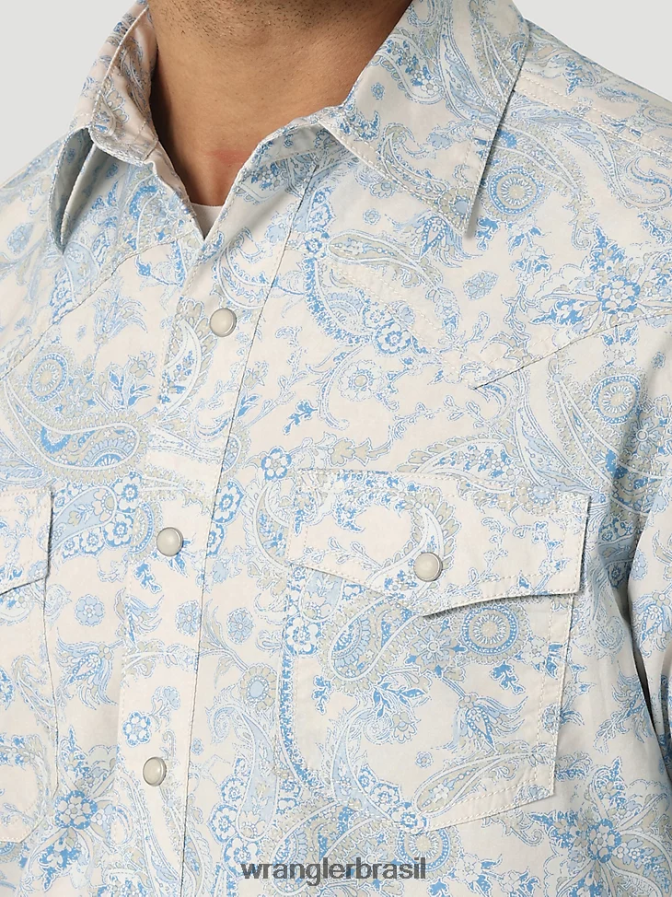 Wrangler camisa retrô premium com estampa de botão e manga comprida toile azul (112327790) homens roupas 00LN6N426