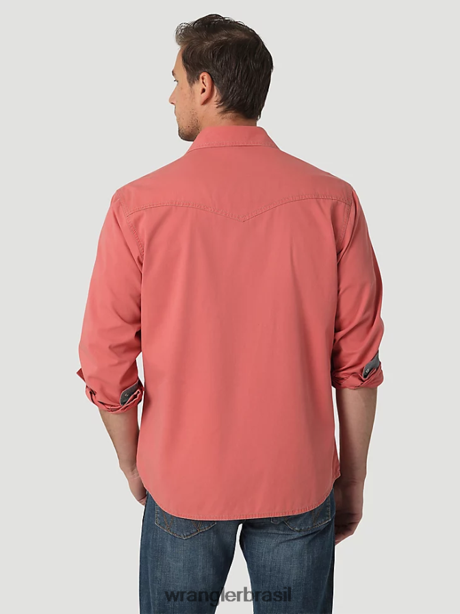 Wrangler camisa sólida retrô premium de manga comprida com botões pomelo vermelho (112327788) homens roupas 00LN6N304