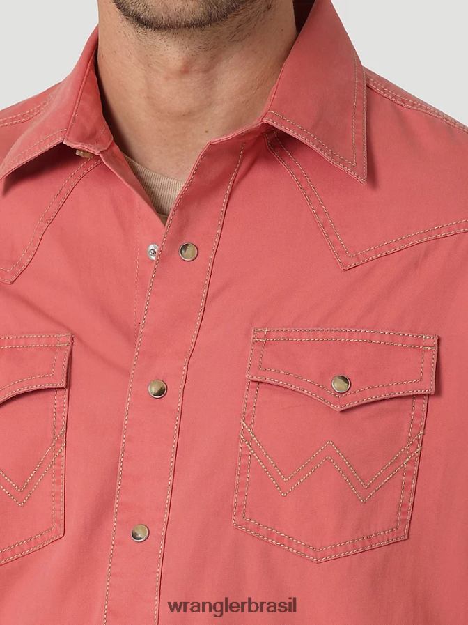 Wrangler camisa sólida retrô premium de manga comprida com botões pomelo vermelho (112327788) homens roupas 00LN6N304