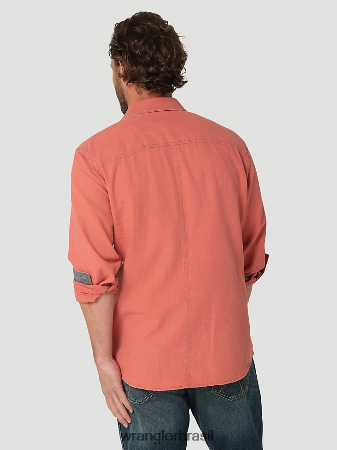 Wrangler camisa sólida retrô premium de manga comprida com botões vermelho salmão (112324852) homens roupas 00LN6N303