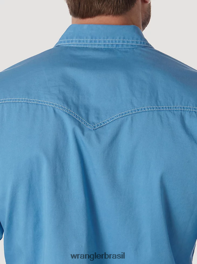Wrangler camisa western com dois bolsos com aba de pressão com acabamento contrastante azul (mvr507j) homens roupas 00LN6N438