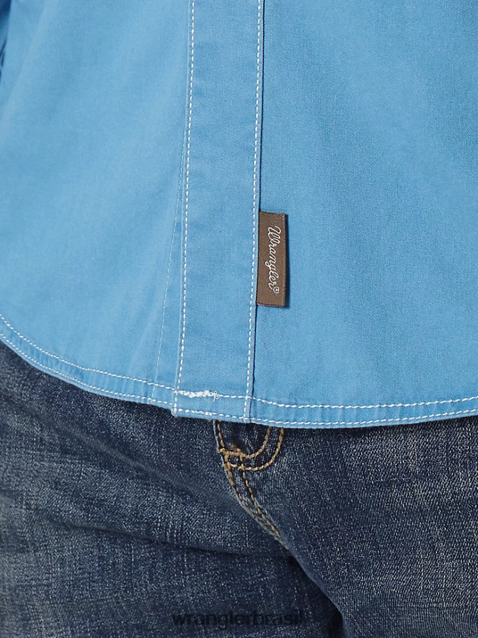 Wrangler camisa western com dois bolsos com aba de pressão com acabamento contrastante azul (mvr507j) homens roupas 00LN6N438