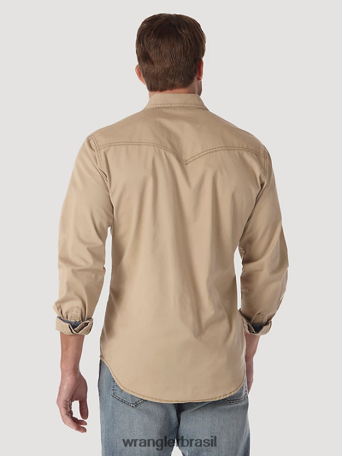 Wrangler camisa western com dois bolsos com aba de pressão com acabamento contrastante bronzeado (mvr502t) homens roupas 00LN6N437