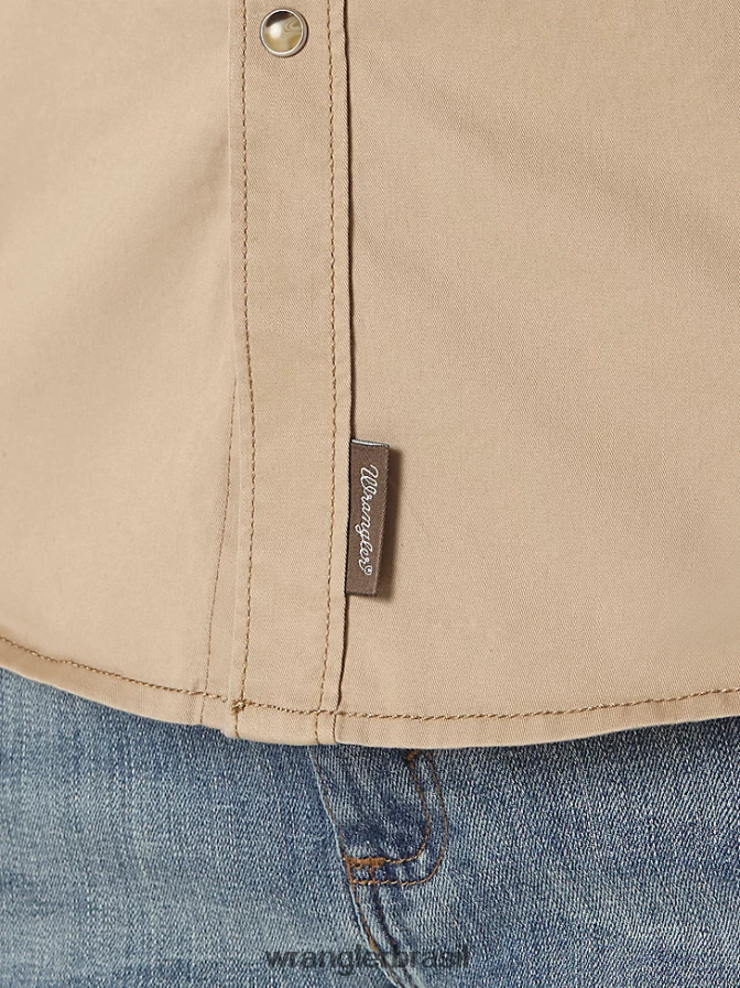 Wrangler camisa western com dois bolsos com aba de pressão com acabamento contrastante bronzeado (mvr502t) homens roupas 00LN6N437