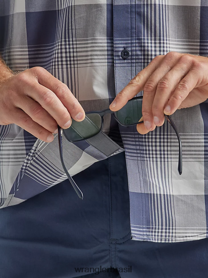 Wrangler camisa xadrez com bolso com zíper assimétrico atg névoa (112333854) homens roupas 00LN6N634