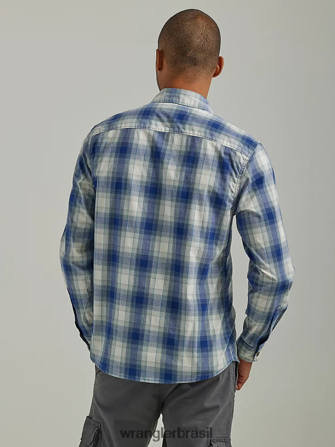 Wrangler camisa xadrez com lavagem cowboy Baía de Navagio (112330909) homens roupas 00LN6N415