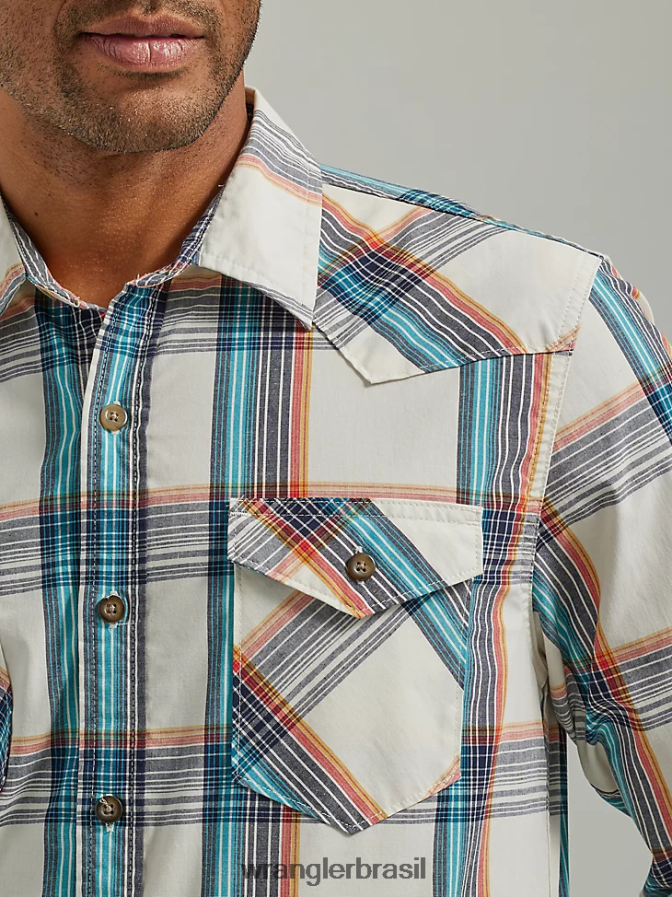Wrangler camisa xadrez com lavagem cowboy querido (112330929) homens roupas 00LN6N411