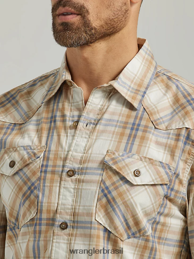 Wrangler camisa xadrez com lavagem cowboy sarja (112330928) homens roupas 00LN6N410