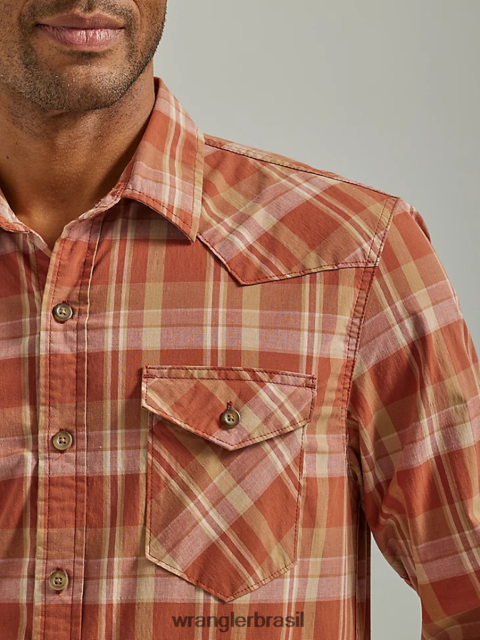 Wrangler camisa xadrez com lavagem cowboy tempero árabe (112330927) homens roupas 00LN6N412