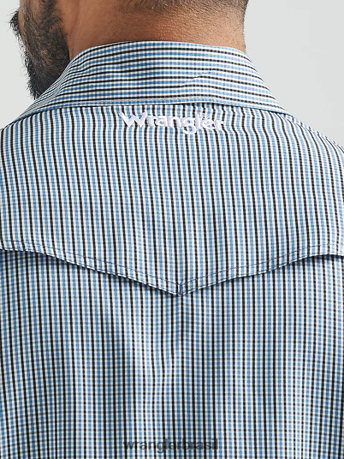 Wrangler camisa xadrez de manga comprida com pressão de desempenho cinza azulado (112326154) homens roupas 00LN6N436