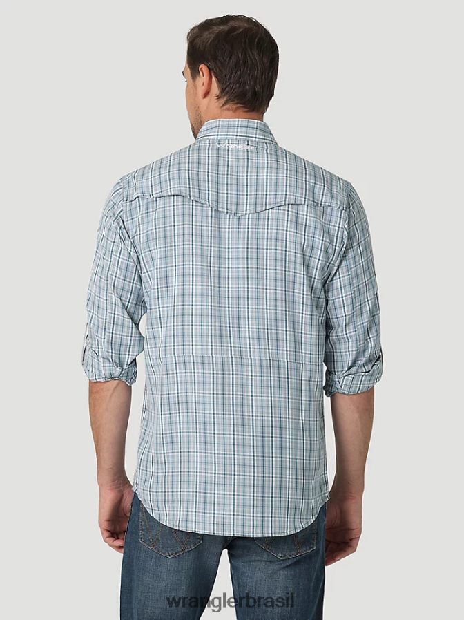 Wrangler camisa xadrez de manga comprida com pressão de desempenho xadrez azul-petróleo (112326180) homens roupas 00LN6N434