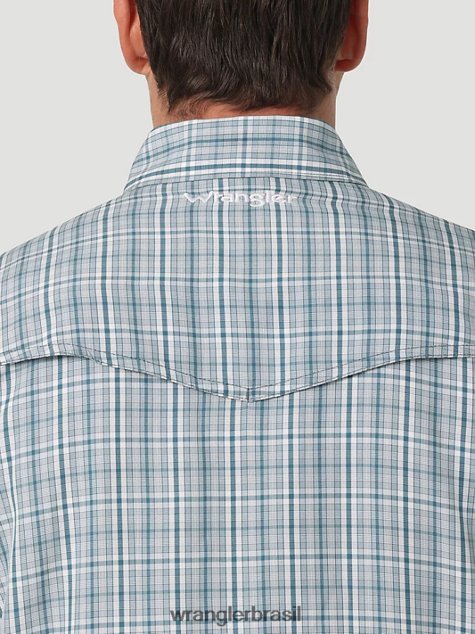 Wrangler camisa xadrez de manga comprida com pressão de desempenho xadrez azul-petróleo (112326180) homens roupas 00LN6N434