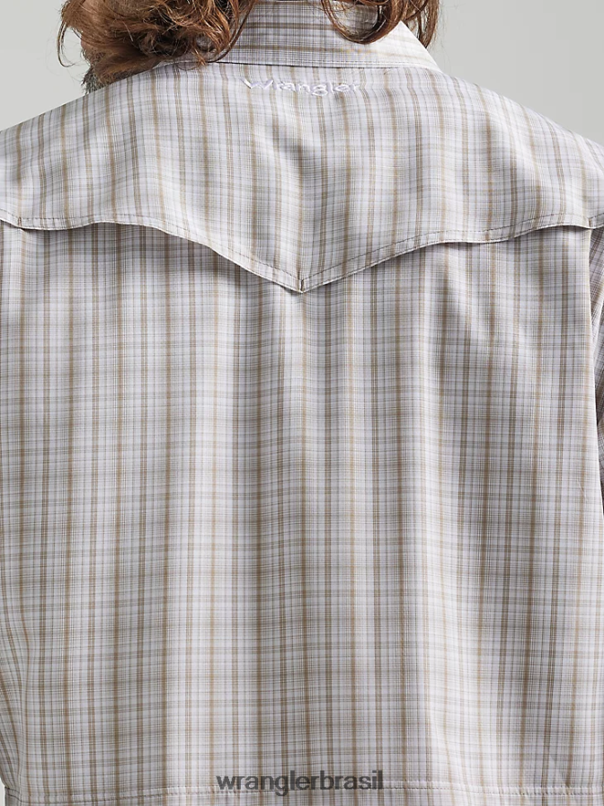 Wrangler camisa xadrez de manga comprida com pressão de desempenho xadrez bege (112326185) homens roupas 00LN6N435